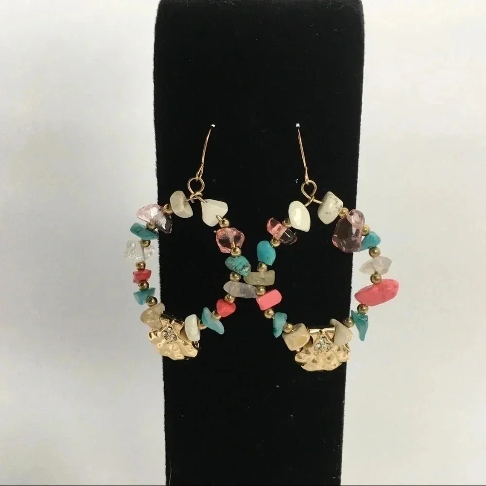Mix Stone Rock Shell Pendant Hoop Earrings‎